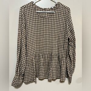 Madewell button back peplum top plaid size L